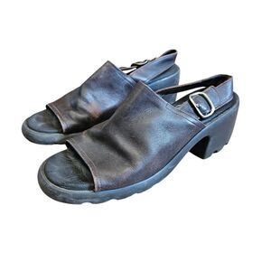 Vtg Westies Open Toe Mules Womens 8.5 Brown Leather Y2K Cottage Boho Brazil